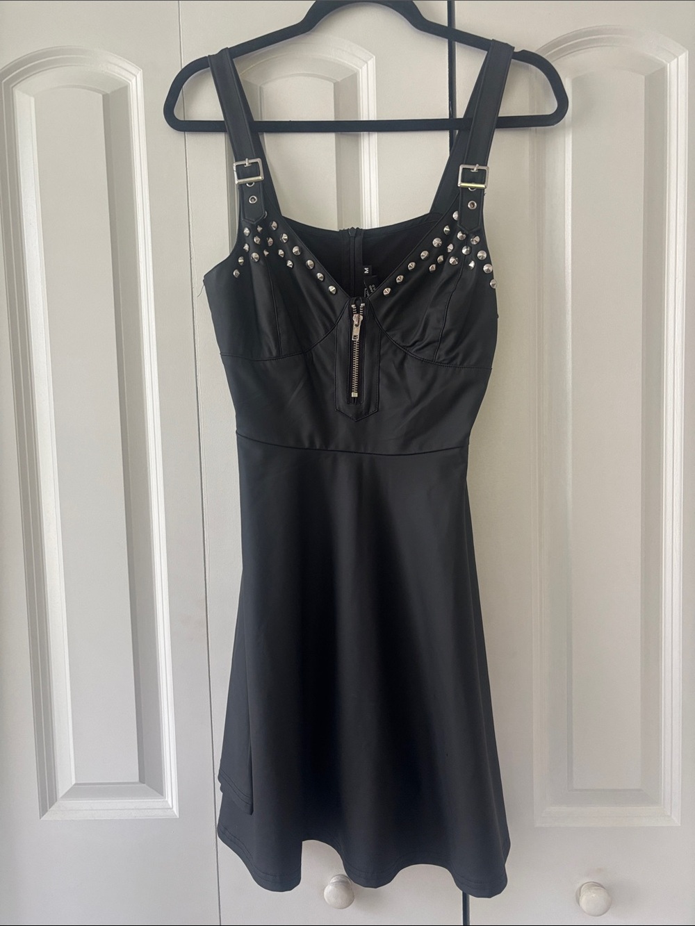 Killstar Black Studded Zip-Front Women's Pleather Dress